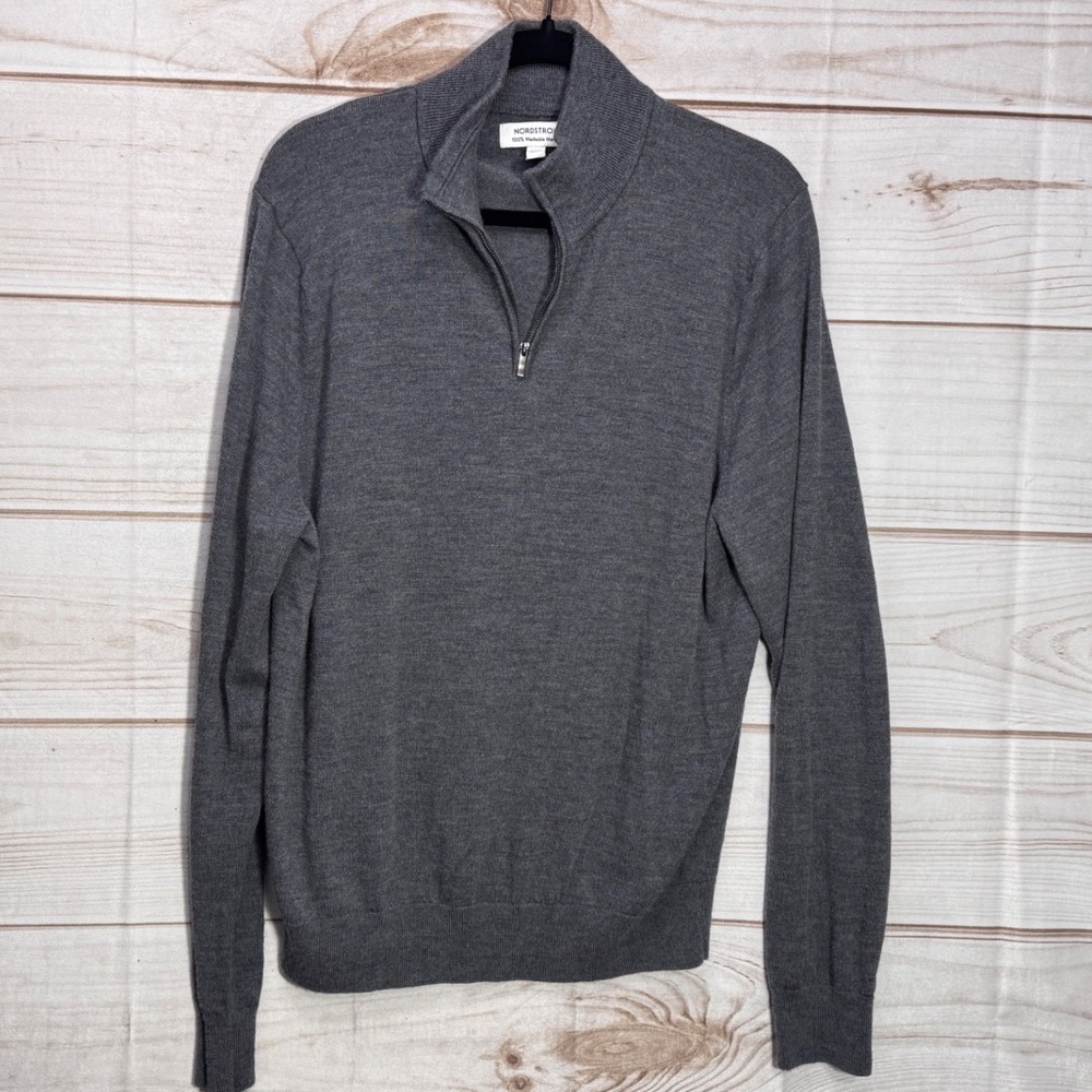 Nordstrom Mens XL Gray 100% Washable Merino Wool Quarter Zip Sweater